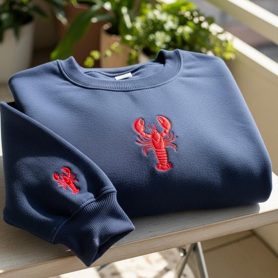Embroidered Lobster Sweatshirt: Coastal Nautical Crewneck