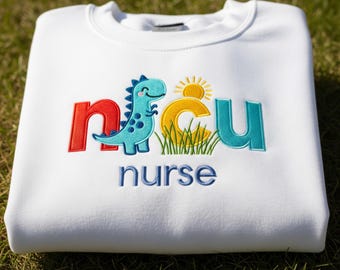 Embroidered NICU Nurse Dinosaur Shirt, Cute Neonatal Nurse Gift, NICU Crew Hoodie, Nurse Appreciation Tee, ICU Staff Graduation Crewneck