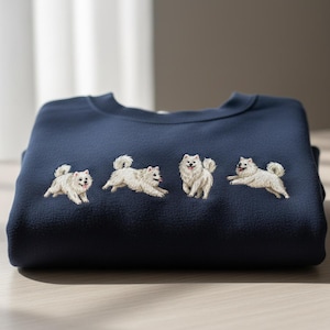 Broderad samojedhundtröja, hundälskare, mysig vintersamojedtröja, hundmamma-hoodie, present till henne