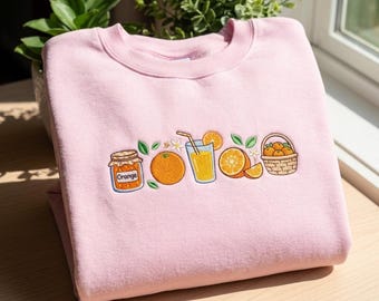 Embroidered Sweatshirt Orange Things Shirt, Cute Orange Fruit Crewneck, Fruit Lover Gift, Trendy Summer Fruit, Fruit Lover Tee, Orange Lover