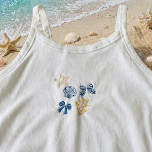 Personalized Embroidered Tank Top, Ocean Tank Top, Summer Tank Top, Bachelorette Party Shirt, Summer Aesthetic Basic Tee, Minimal Seashell