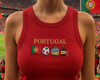 Gesticktes Portugal-Rippenoberteil, Portugal-Fußball-Tank, Portugal-Fußball-Tank, Portugal-Fangeschenk