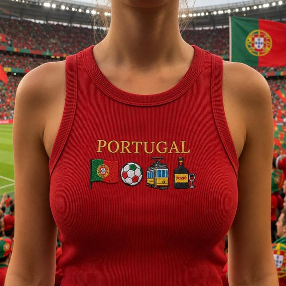 Embroidered Portugal Ribbed Top, Portugal Football Tank, Portugal Soccer Tank, Portugal Fan Gift