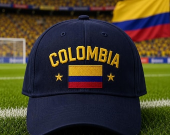 Embroidered Colombia Flag Hat, Colombia Wash Dad Cap, Vintage Style Hat, Colombia Gift, Gift For Fan Colombian