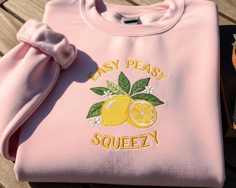Embroidered Aesthetic Lemon T-Shirt, Easy Peasy Squeezy Sweatshirt, Summer Vibes Tee, Boho Fruit Crewneck, Foodie Shirt, Gift For Her