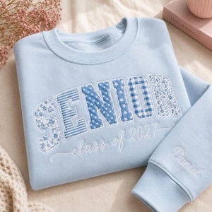 Senior 2027 Embroidered Sweatshirt, Class of 2027 Crewneck, Personalized Senior Sweatshirt, Graduation Gift, Senior Pink Pullover image 2