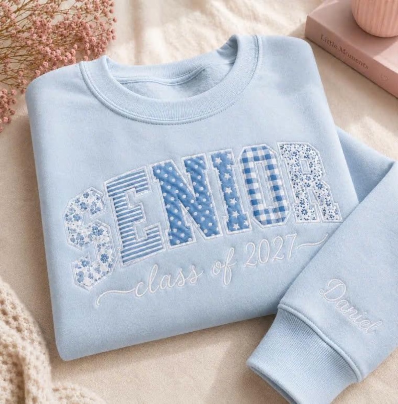 Senior 2027 Embroidered Sweatshirt, Class of 2027 Crewneck, Personalized Senior Sweatshirt, Graduation Gift, Senior Pink Pullover image 2