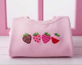 Strawberry Embroidered Sweatshirt, Sweet Fruit Lover Shirt, Valentine Gift for Her