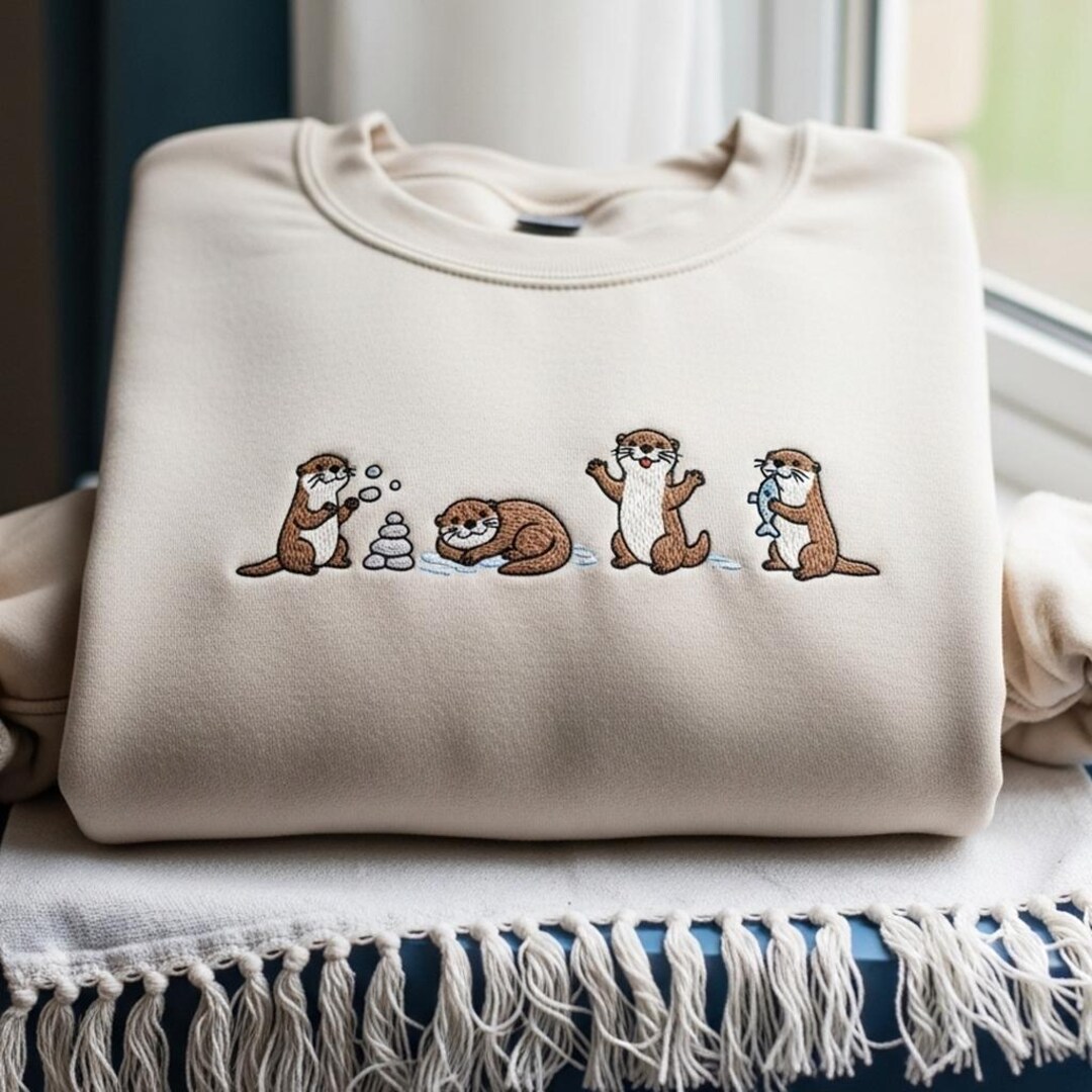 Embroidered Sea Otters Sweatshirt Otter Lovers Crewneck Otter Mom Embroidered Sea Otters Sweatshirt Otter Lovers Crewneck Otter Mom