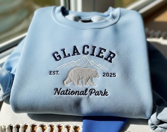 Embroidered Glacier National Park Sweatshirt: Montana Bear Crewneck