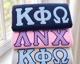 Custom Greek Letter Sweatshirt, Polka Dot Applique Sorority Crewneck, Embroidered Name Greek Febric Sweater, College Fraternity Gift Top