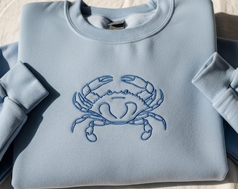 Gestickte Krabbe Sweatshirt: Küsten Rundhalsausschnitt - Geschenk Strandliebhaber