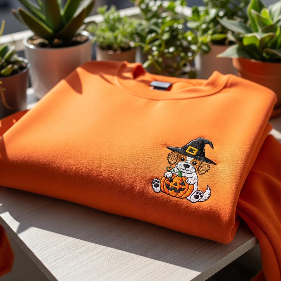 Embroidered Halloween Shih Tzu Dog Sweatshirt: Pumpkin Witch Hat ...