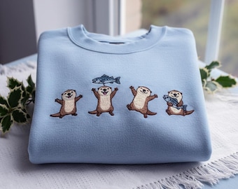 Sudadera con capucha bordada de nutrias marinas, Sudadera para amantes de las nutrias, Sudadera con capucha para mamás de nutrias, Regalos de animales, Sudadera con capucha de vida marina