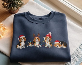 Beagle Christmas Embroidered Sweatshirt, Xmas Beagle Crewneck, Dog Mom Santa Shirt, Dog Owner T-Shirt, Dog Mom Gift For Her