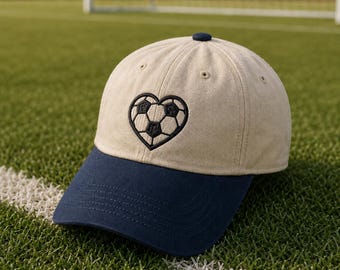 Fußball Herz gestickte Mütze, zweifarbige Baseballmütze, Fußball Mutter Geschenk, Fußball Spiel Tag Mütze, Sport Liebhaber Geschenk, Fan Girl Geschenk