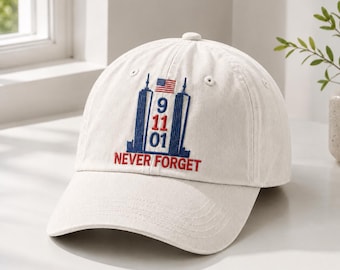 Vergeet nooit geborduurde hoed 911, baseballpet Patriot Twin Towers, 11 september Memorial Gift, patriottische hoed Amerikaanse vlag, herdenkingspet