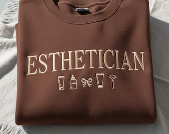 Sudadera bordada de esteticista, camiseta de terapeuta de la piel, cuello redondo para amantes del cuidado de la piel, camiseta de esteticista, suéter para trabajadores de spa, regalo para esteticistas