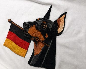 German Pinscher Germany Soccer Fan Shirt, Embroidered Dog Sweatshirt, German Football Supporter Gift, Germany Flag T-Shirt