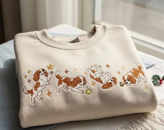Embroidered Cavalier King Sweatshirt, Charles Spaniel Dog, Chesnut Dog, Cute Cavalier Tshirt, Pet Owner Gift, Dog Mom Summer, Cavi Mom