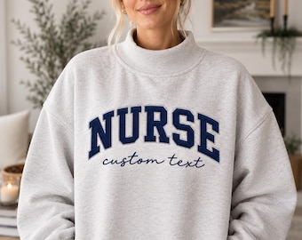 Custom Embroidered Nurse Sweatshirt, Personalized College Varsity Crewneck, Applique RN Hospital Pullover, Nursing Student Graduation Gift