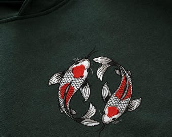 Embroidered Koi Fish Japanese Sweatshirt, Cottagecore Fishing Gift, Gift For Koi Fish Lover, Fisherman T-Shirt