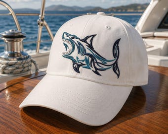 Shark Embroidered Hat, Great White Shark Cap, Fishing Dad Hat, Ocean Lover Gift, Nautical Baseball Cap for Men, Gift For Dad