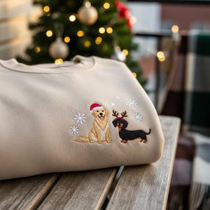 Personalized Embroidered Christmas Dogs Sweatshirt: Custom Pet Lover Gift