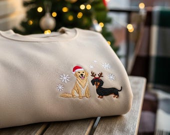 Personalized Embroidered Christmas Dogs Sweatshirt: Custom Pet Lover Gift