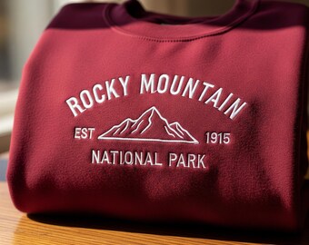 Rocky Mountain Embroidered Sweatshirt: Colorado Hiking, Camping Outdoors