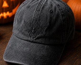 Halloween Spinne gestickter Hut, Gothic schwarze Baseballmütze, Gruselige Saison Papa Hut, Minimalistische Halloween Mütze, Herbst Geschenk