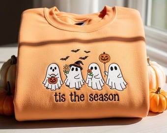 Embroidered Halloween Ghost Sweatshirt: Cozy Fall Crewneck