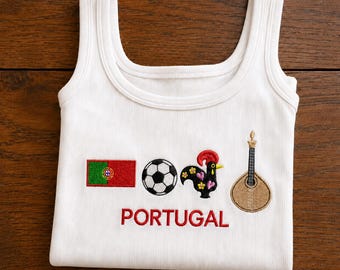 Portugal besticktes Tanktop, portugiesische Flaggen-Fußball-Shirt, Hahn-Gitarren-Reise-Crop-Top, Portugal-Spieltag-Outfit, Portugal-Fangeschenk