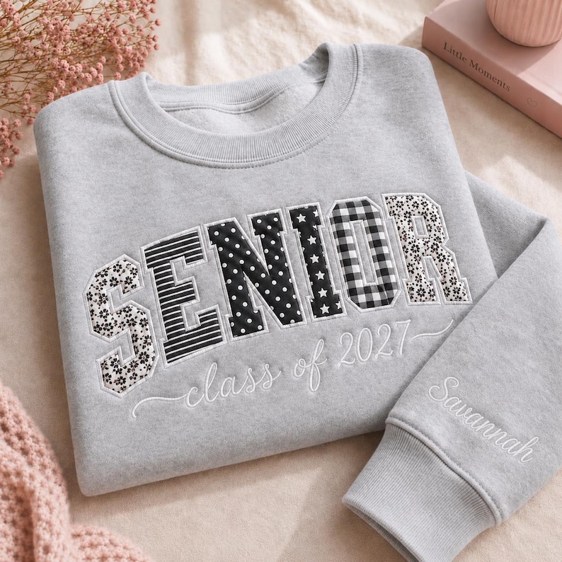 Senior 2027 Embroidered Sweatshirt, Class of 2027 Crewneck, Personalized Senior Sweatshirt, Graduation Gift, Senior Pink Pullover image 5