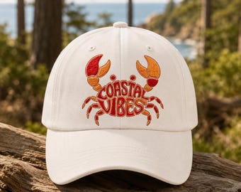 Coastal Vibes Crab Gestickter Hut, Strand Baseballmütze, Sommer Ozean Liebhaber Geschenk, Urlaub Papa Hut für Frauen
