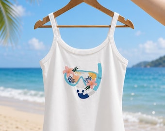 Floral Snorkel Embroidered Tank Top, Beach Vacation Babytee, Ocean Lover Cami, Summer Coastal Outfit, Tropical Floral Snorkeling Top