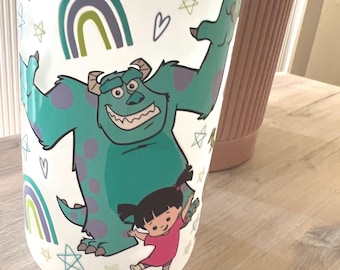Monsters Inc. Frosted Glass Can: 16 oz Libbey Cup with Lid & Straw