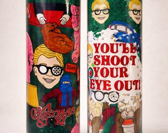 Funny Christmas Movie Quote Tumbler | 20oz Skinny Glitter Holiday Cup.