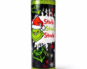 Funny Christmas Grinch Tumbler | 20oz Skinny Glitter Epoxy Cup | White Elephant Gift