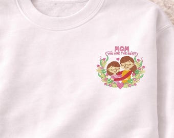 Embroidered Mom Crewneck Sweatshirt | Mother Child Floral Hug Design