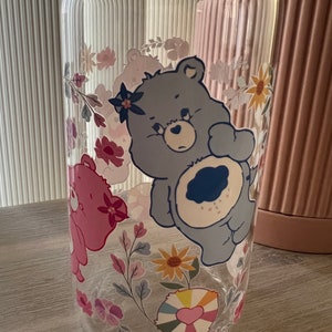The bears that care, 16 Ounce Glass, Libbey glass can, beer can, comes with bamboo lid and plastic straw.