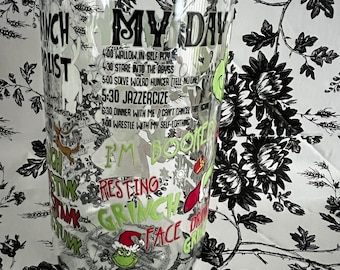 Handmade Grinch Glass Tumbler | Funny Christmas Gift