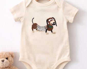 Slinky Dog Embroidered Baby Onesie | Toy Inspired Outfit, Soft Bodysuit
