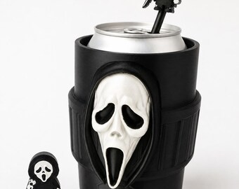 3D Printed Horror Can Holder with Straw Topper, 12 oz Spooky Drink Holder