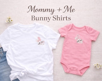 Mommy and Me Embroidered Bunny Shirts, Matching Easter Outfit Set
