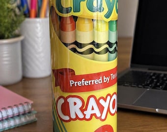 Personalized Crayon Tumbler, Custom Teacher Name Cup, School Supplies Drinkware