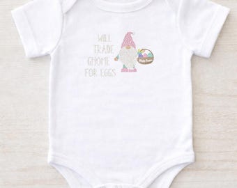 Embroidered Easter Gnome Baby Onesie | Will Trade Gnome for Eggs Bodysuit