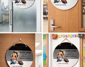 Custom Football Office Door Sign: 10" Metal Dry Erase, Handmade
