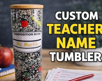 Personalized Teacher Snow Globe Tumbler – Composition Book Glitter Cup