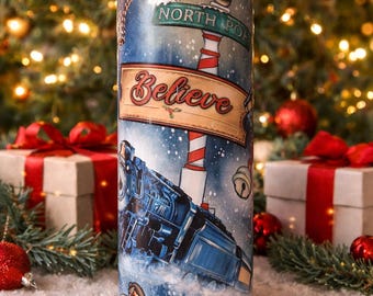 Believe Christmas Train Tumbler | 20oz Insulated Stainless Steel Cup